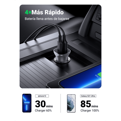 Cargador de Auto 24W | Puerto USB-A y USB-C | Carga Rápida | Compatible con Vehículos de 12 y 24 VCD | PD3.0 + QC3.0 | Indicador Led | Diseño