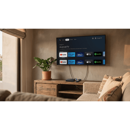 STB 4K Android con Google TV / Alto Rendimiento / Conexión Wi-Fi y por Cable / Control Remoto Bluetooth / Salida HDMI / APP Hik Connect Pre-instalada