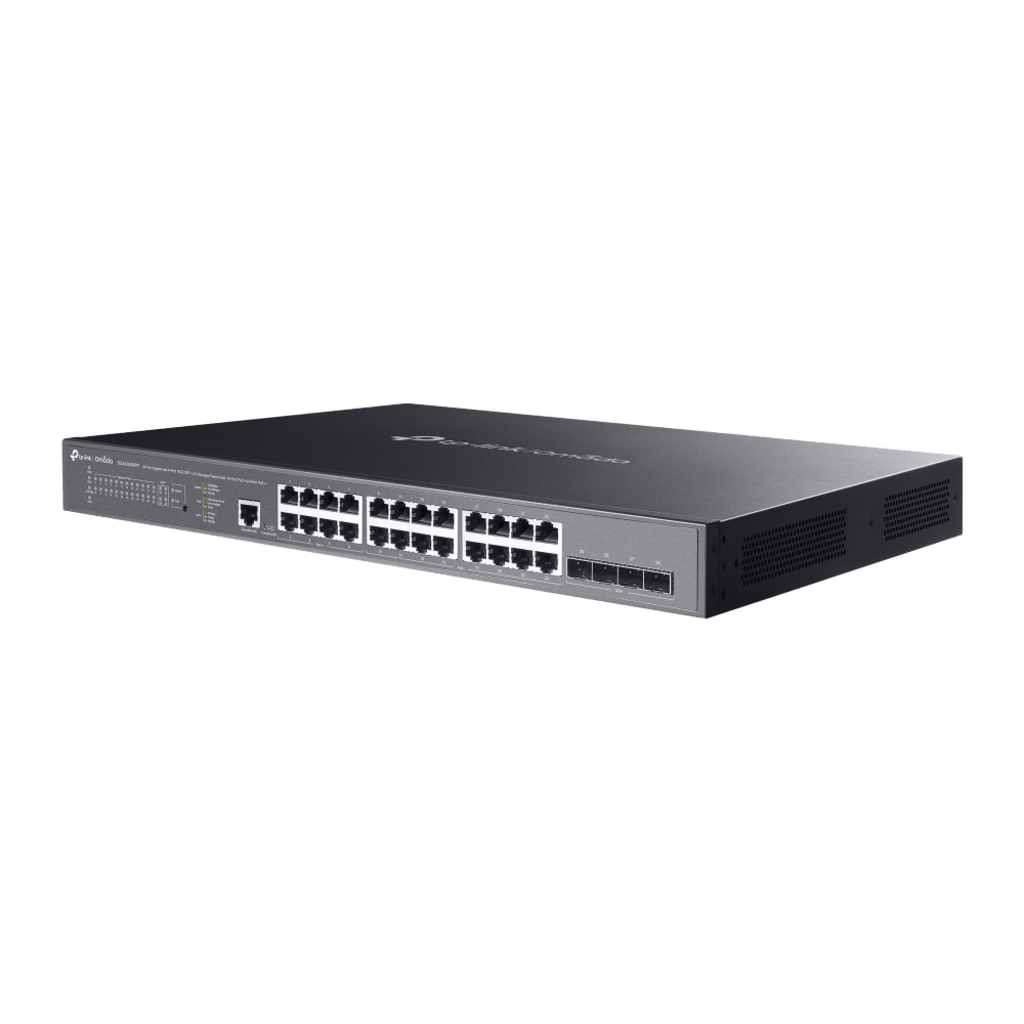 Switch L2+ Gestionado Omada / 24 Puertos Gigabit RJ45 + 4 Puertos 10G SFP+ / 16 Puertos PoE+ (30W) + 8 Puertos PoE++ (90W) / 128 Gbps Capacidad