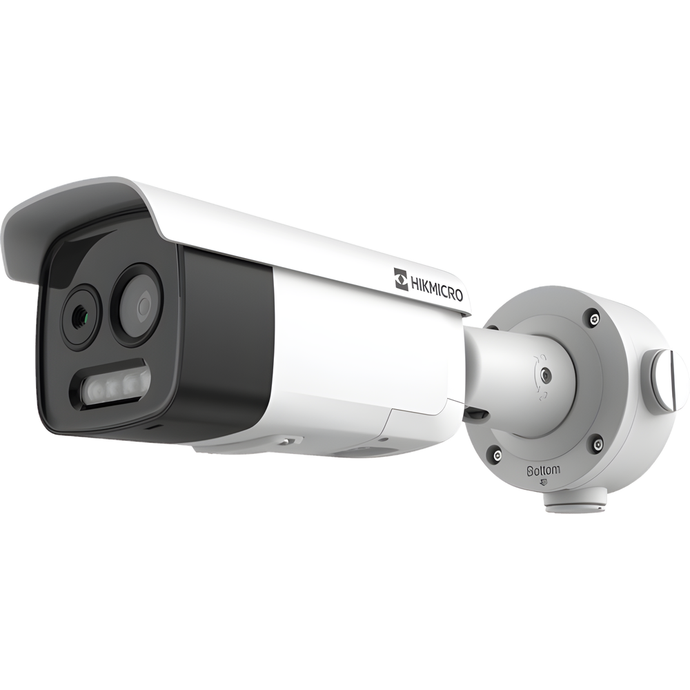 (HIKMICRO) Bala IP Bi-Espectral / Térmica (160 X 120 / 9.7 mm) + Óptica (5 MP / 12.4 mm) / GUANLAN AI / Detección Térmica de Incendios y Humos