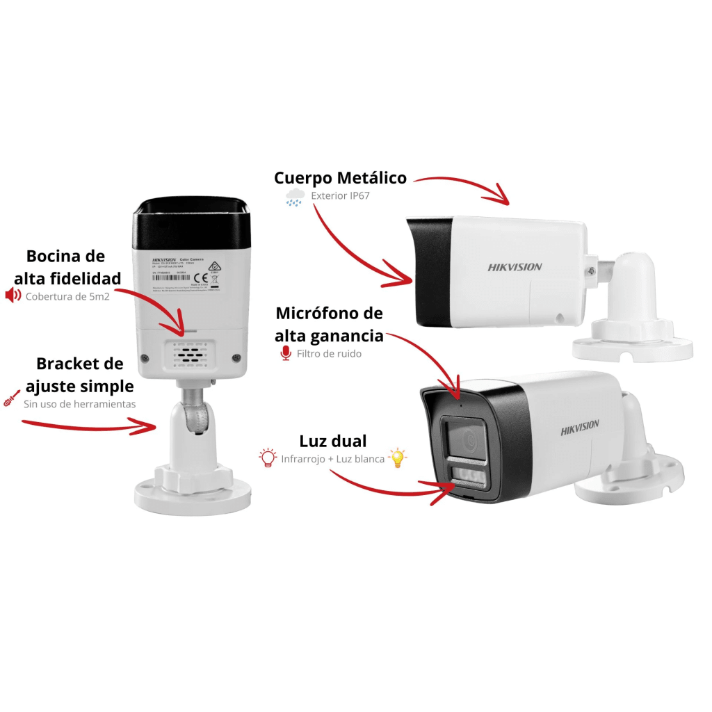 [Audio Bidireccional + Dual Light + ColorVu] Bala TURBOHD 3K (5 Megapixel) / Lente 2.8 mm Angulo de vision 112° / 30 mts IR EXIR + 20 mts Luz Blanca