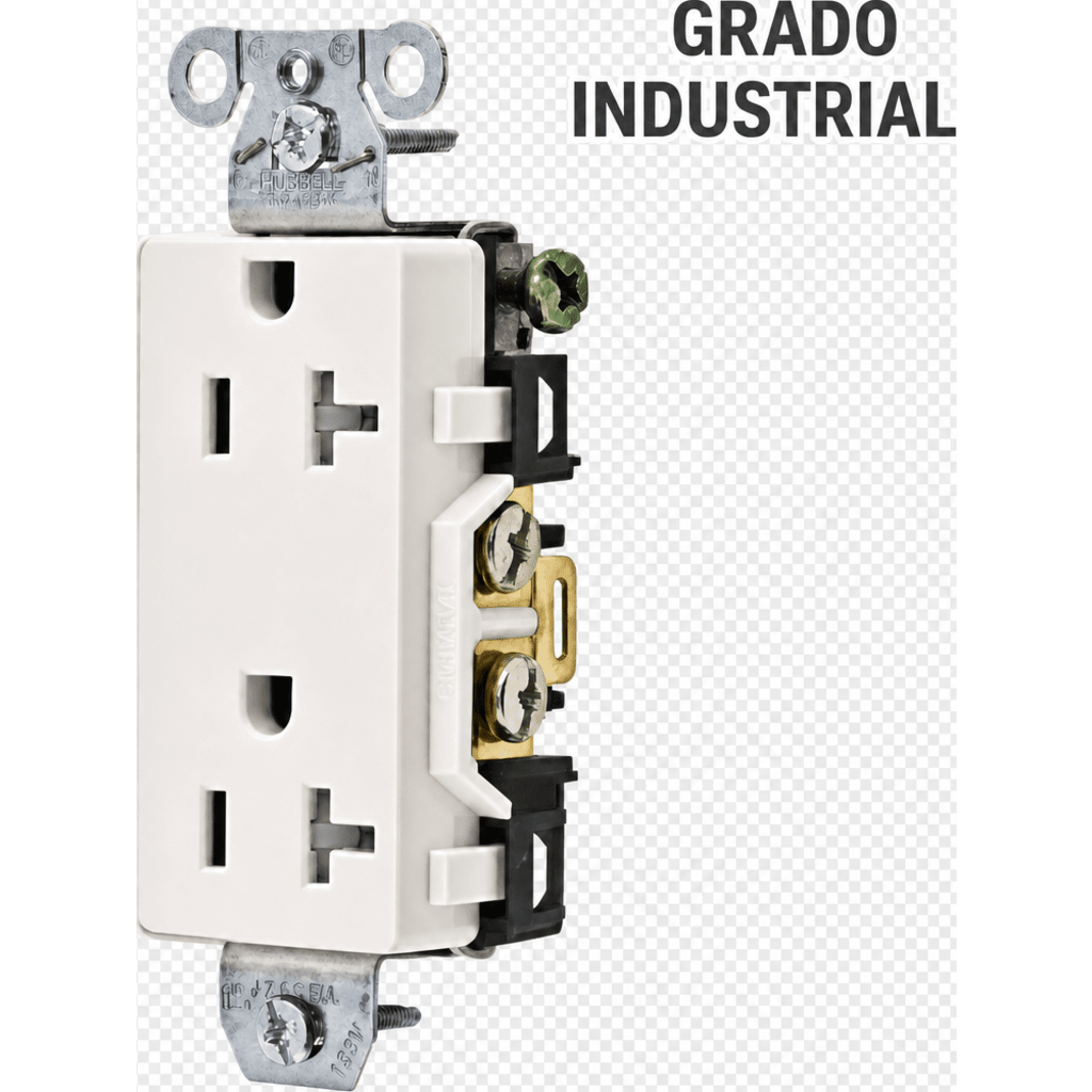 Contacto Duplex Decorador Grado Industrial / 20A 125V / Resistente a Manipulaciones / 2 Polos 3 Hilos / NEMA 5-20R / Color Blanco
