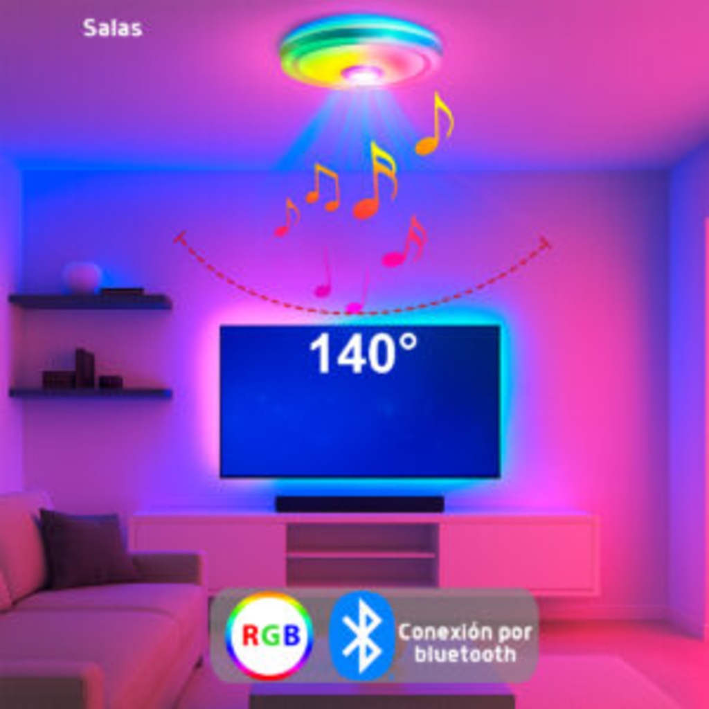 Luminario LED RGB de 40W / 3000 Lúmenes / Bocina con Bluetooth Integrada / Voltaje 85-265V / Temperatura Cálida, Neutra ó Fría / App iLink.