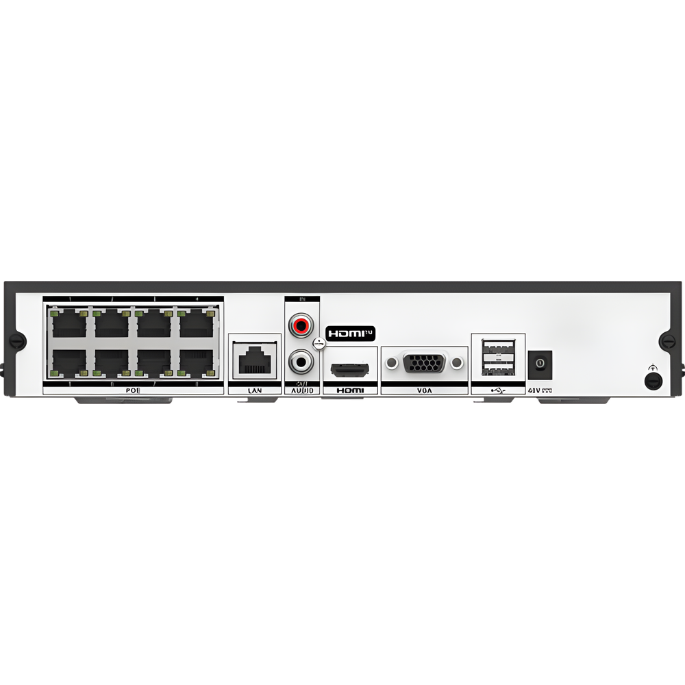 NVR 8 Megapixel (4K) (Compatible con Cámaras ACUSENSE) / 8 canales IP / 8 Puertos PoE+ / 1 Bahía de Disco Duro / Salida de Vídeo en 4K / 300 Metros