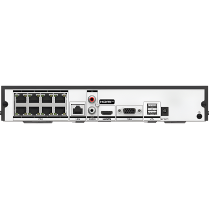NVR 8 Megapixel (4K) (Compatible con Cámaras ACUSENSE) / 8 canales IP / 8 Puertos PoE+ / 1 Bahía de Disco Duro / Salida de Vídeo en 4K / 300 Metros