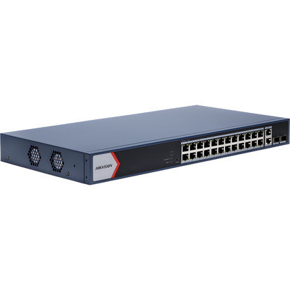 Switch Gigabit PoE+ / Administrable / 24 Puertos 1000 Mbps PoE+ / 2 Puertos 1000 Mbps Uplink / 2 Puertos SFP Uplink / Configuración Nube desde