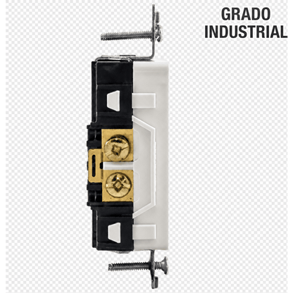 Contacto Duplex Decorador Grado Industrial / 20A 125V / Resistente a Manipulaciones / 2 Polos 3 Hilos / NEMA 5-20R / Color Blanco