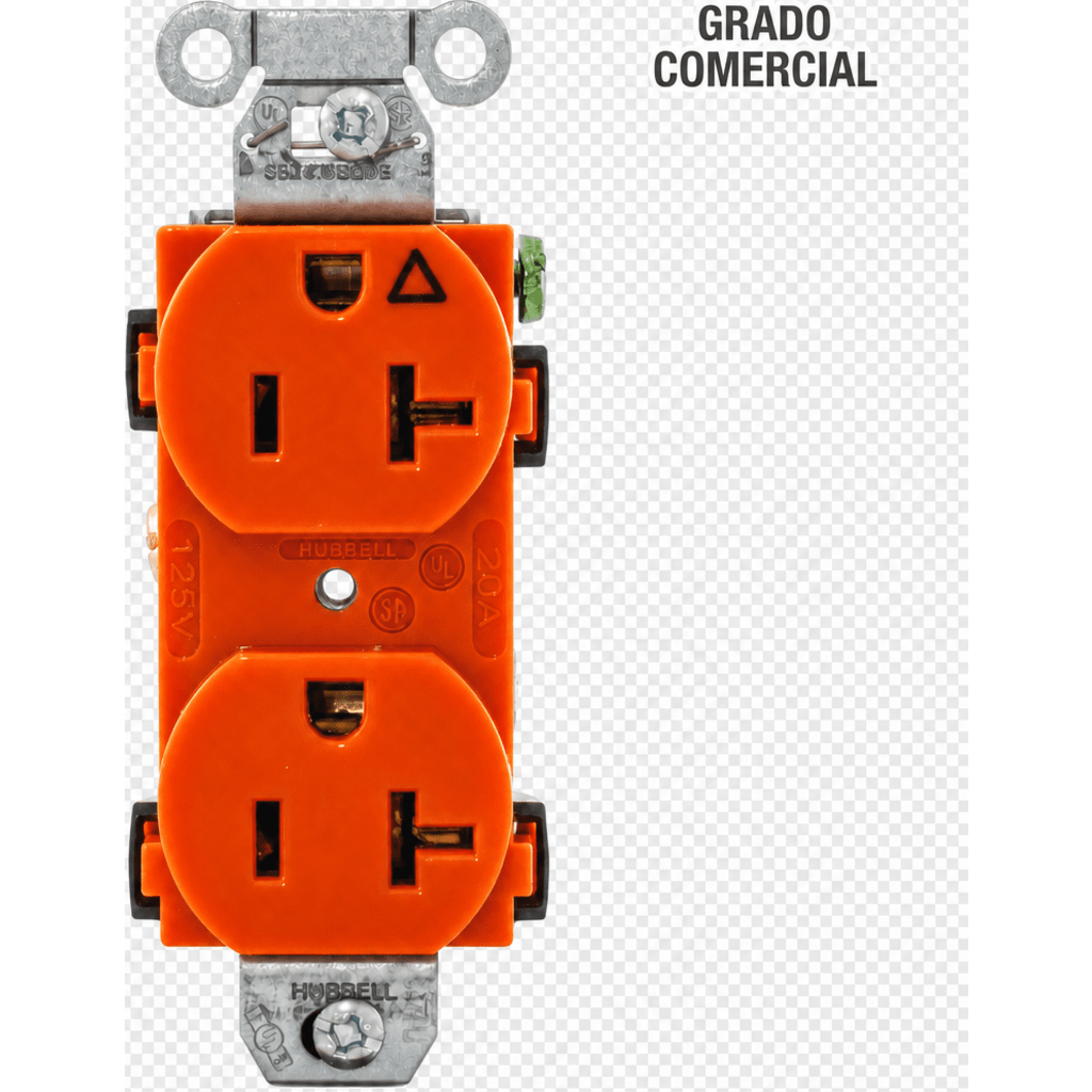 Contacto Dúplex Grado Comercial / 20A 125V / Conexión a Tierra Aislada / 2 Polos 3 Hilos / NEMA 5-20R / Color Naranja