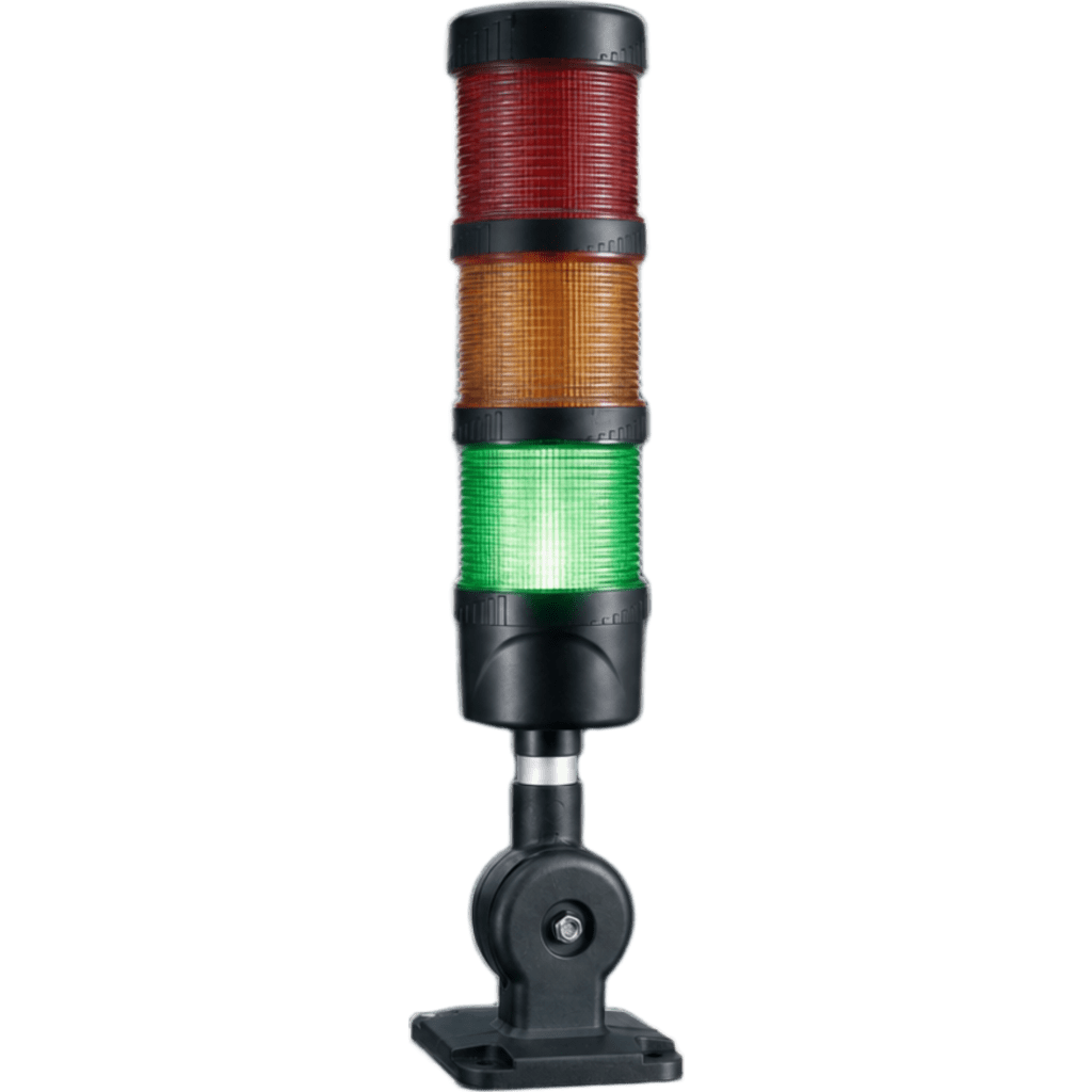 Torre de Señalización LED / 3 Niveles Rojo-Ámbar-Verde / Buzzer 85 dB / 24 VCD / Luz Fija o Intermitente / Base 60 mm (2.36 in) / IP53