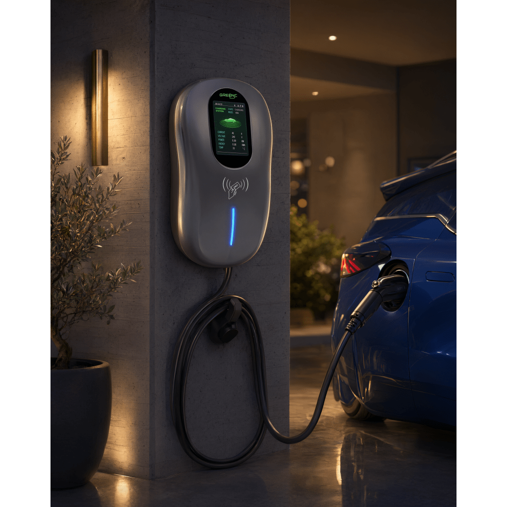 Estación de Carga para Vehículos Eléctricos / 40 A / 9.6 kW / Conector Tipo 1 (SAE J1772) / 110-240 V AC / Pantalla LCD 4.3 in (10.9 cm) / WiFi / APP