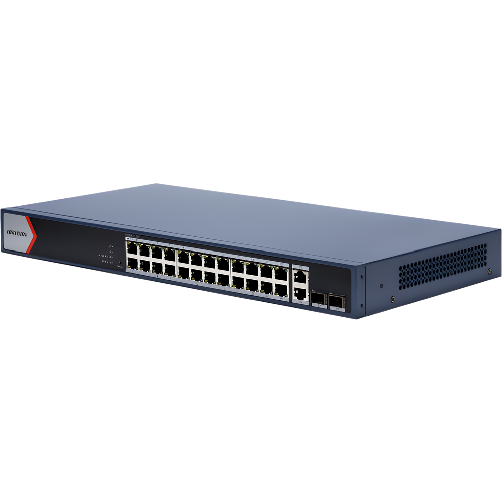 Switch Gigabit PoE+ / Administrable / 24 Puertos 1000 Mbps PoE+ / 2 Puertos 1000 Mbps Uplink / 2 Puertos SFP Uplink / Configuración Nube Hik-Partner