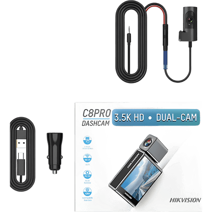 Cámara de Tablero Dual 4K + 1080p / Gran Angular 136° / ADAS / WiFi / G-Sensor / Display 2.45" / Reconocimiento de Voz / Micro SD 256GB / USB Tipo-C