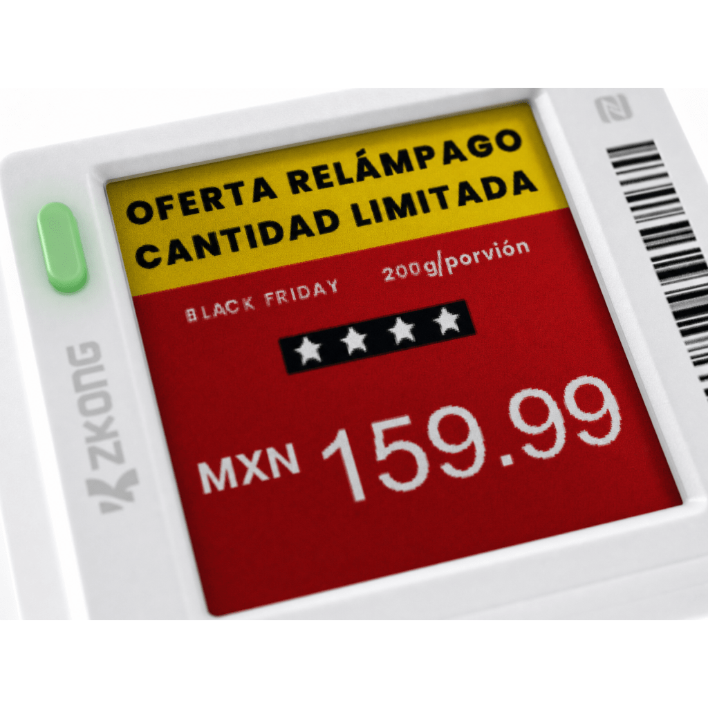 Etiqueta Electrónica de Estantería ESL 1.5" / Pantalla EPD Gráfica Matriz de Puntos 152x152 píxeles / 4 Colores (Negro Blanco Rojo Amarillo) / BLE