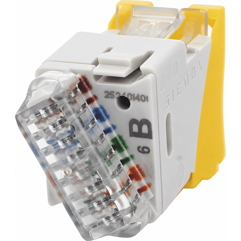 Jack Ultramax Cat6, UTP, Montaje Híbrido en Placa de Pared (Plano y Angulado), Color Amarillo, Punch Down