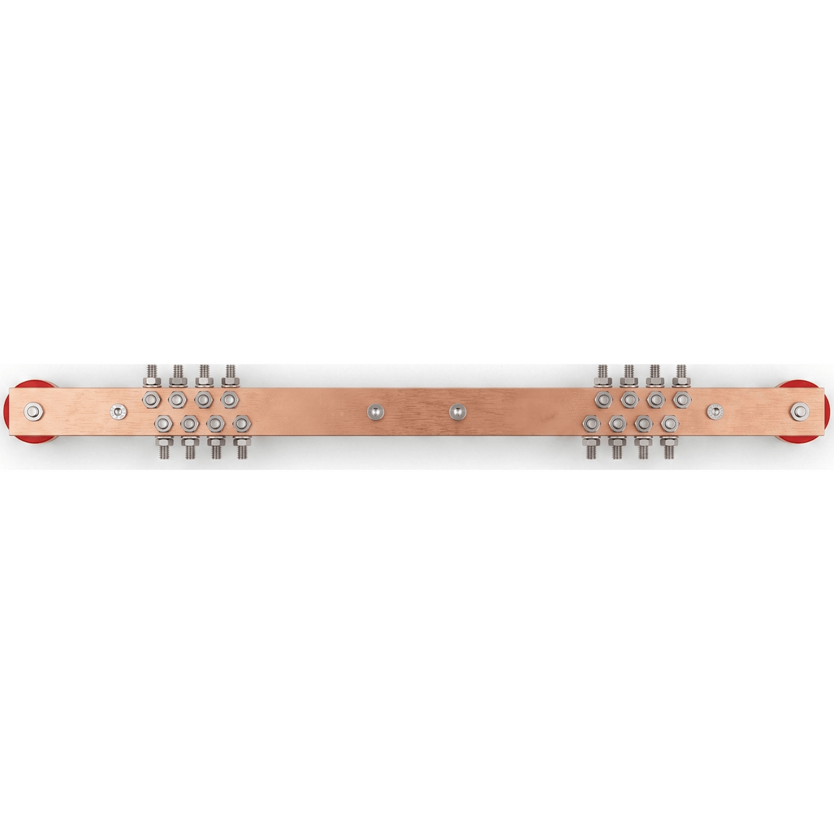 Barra Distribución Tierra Rack 19 in / Cobre 100% / 550A / Aisladores Rojos / 0.64 cm (0.25 in) / J-STD-607-A