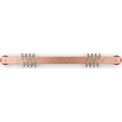 Barra Distribución Tierra Rack 19 in / Cobre 100% / 550A / Aisladores Rojos / 0.64 cm (0.25 in) / J-STD-607-A