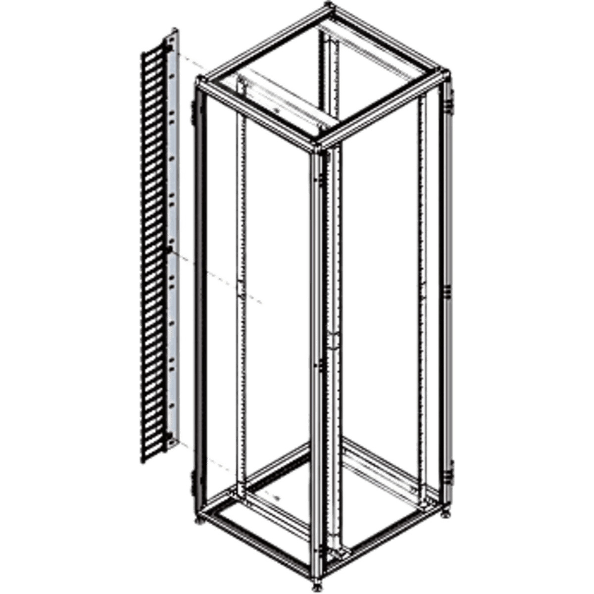 Organizador Vertical de Cables para Rack 45 UR (79 in) / Acero Negro RAL 9005 / Sección 95x208 mm (3.7x8.2 in) / Capacidad 726 Cables / Dedos cada