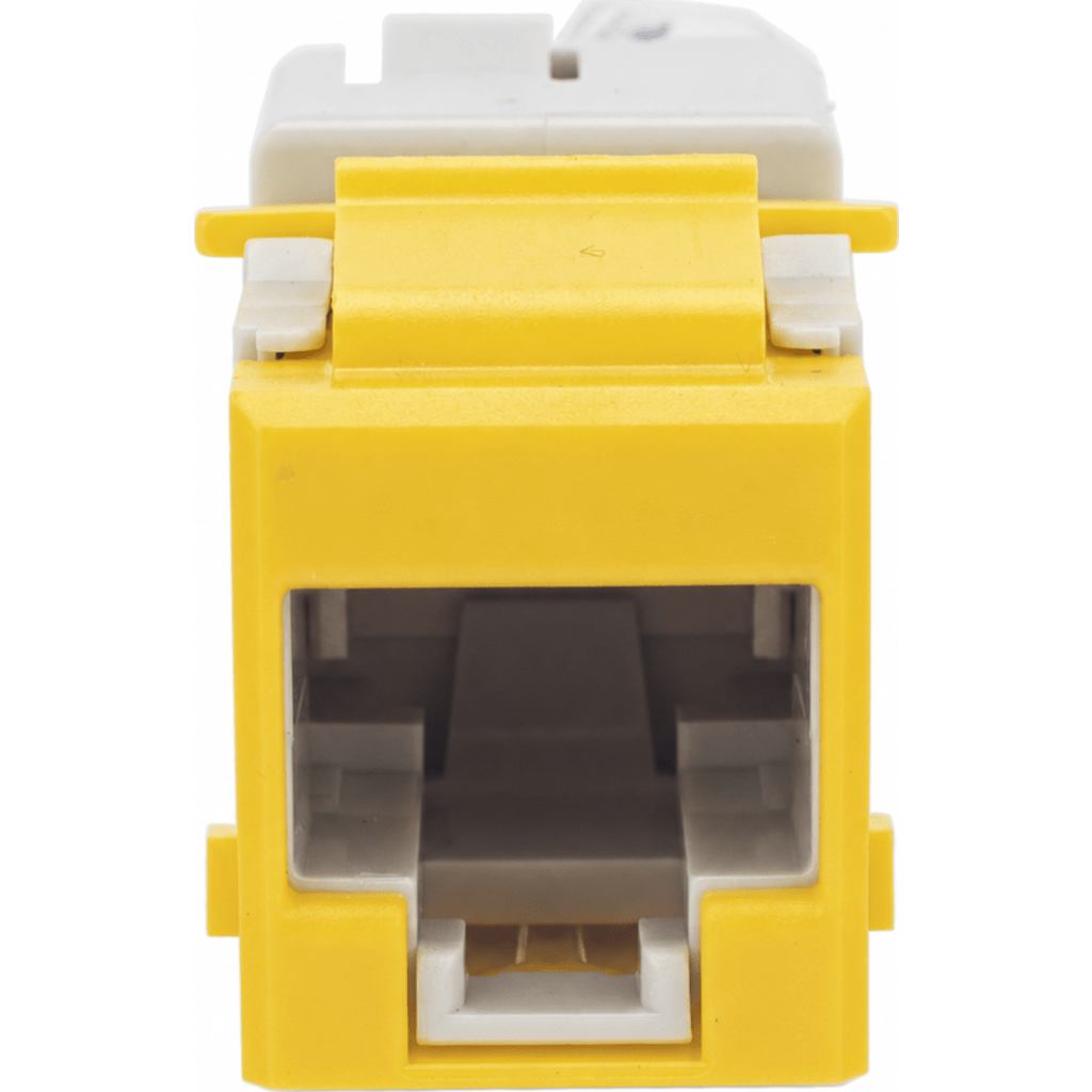 Jack Ultramax Cat6, UTP, Montaje Híbrido en Placa de Pared (Plano y Angulado), Color Amarillo, Punch Down
