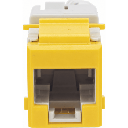Jack Ultramax Cat6, UTP, Montaje Híbrido en Placa de Pared (Plano y Angulado), Color Amarillo, Punch Down