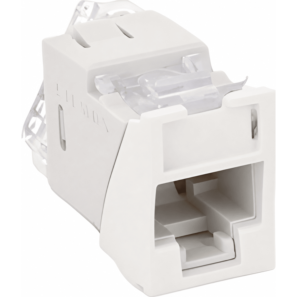 Jack Ultramax Cat6, UTP, Montaje Híbrido en Placa de Pared (Plano y Angulado), Color Blanco, Punch Down