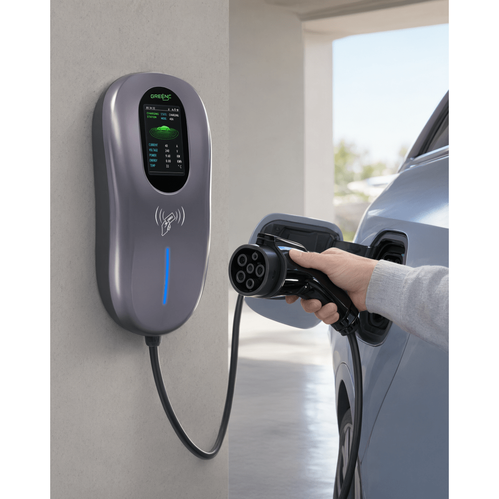 Estación de Carga para Vehículos Eléctricos / 40 A / 9.6 kW / Conector Tipo 1 (SAE J1772) / 110-240 V AC / Pantalla LCD 4.3 in (10.9 cm) / WiFi / APP