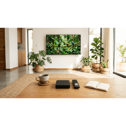 STB 4K Android con Google TV / Alto Rendimiento / Conexión Wi-Fi y por Cable / Control Remoto Bluetooth / Salida HDMI / APP Hik Connect Pre-instalada