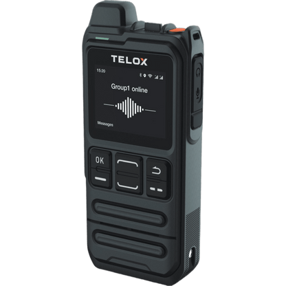 Radio PoC LTE TELOX MT100 / Tamaño de Bolsillo 113 mm / Audio 3W / IP54 / Batería 4000 mAh / Doble SIM LTE Cat.4 / Pantalla 1.77" / Android 8.1