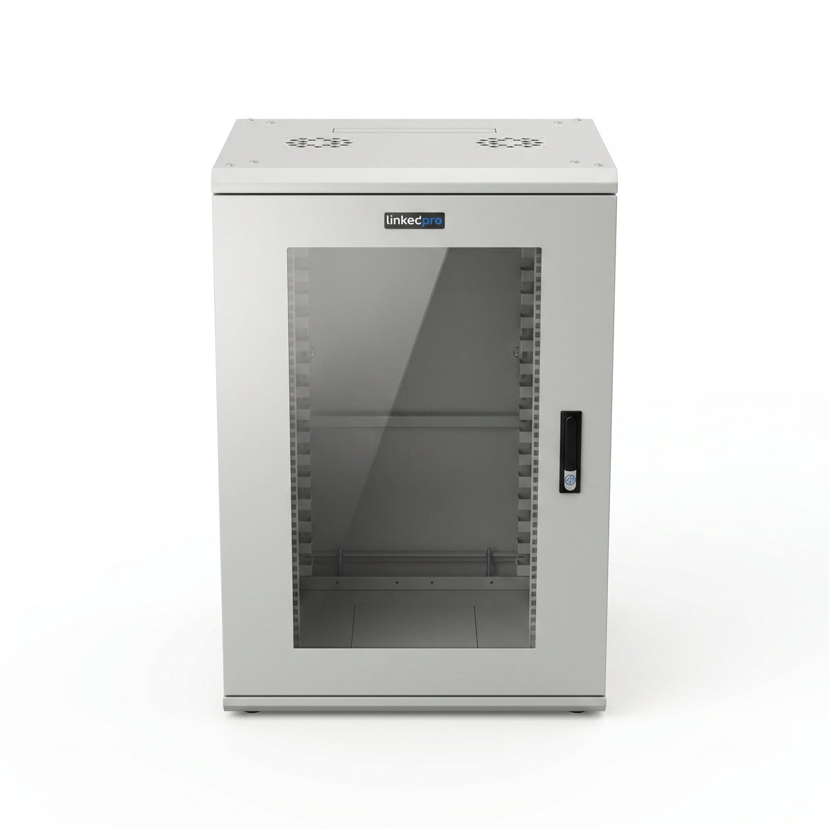 Gabinete Rackeable / 18 Unidades / 19 Pulgadas / Puerta de Cristal / Capacidad de Carga 750 Kg / Dimensiones 600x605x930 mm (23.6x23.8x36.6 in)