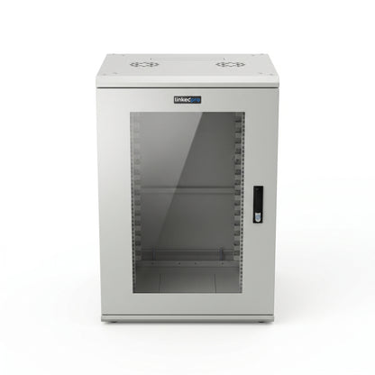 Gabinete Rackeable / 18 Unidades / 19 Pulgadas / Puerta de Cristal / Capacidad de Carga 750 Kg / Dimensiones 600x605x930 mm (23.6x23.8x36.6 in)