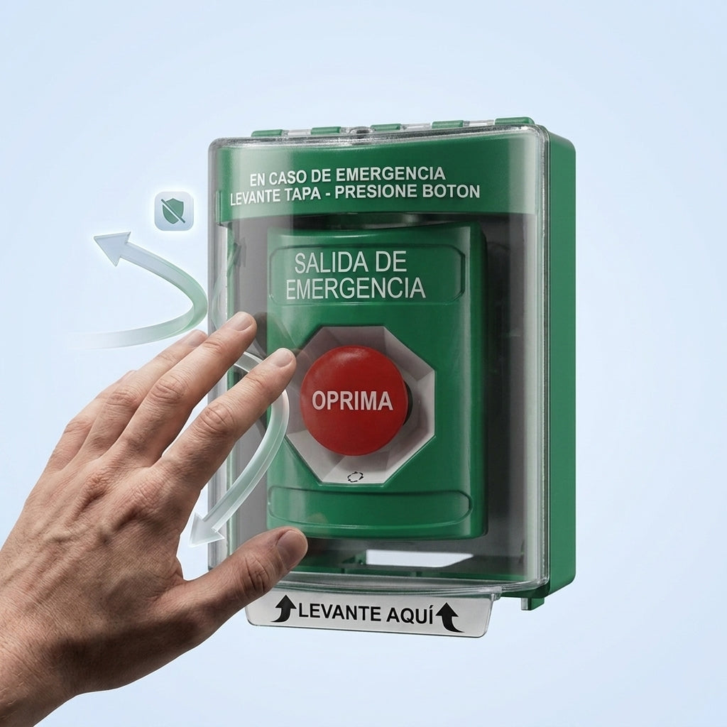 Botón de Emergencia, Texto en Español, Policarbonato Súper Resistente, Momentaneo