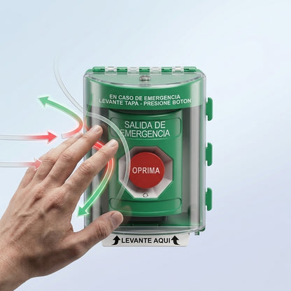 Botón de Salida de Emergencia , Texto en Español, Acción Mantenida, Girar para Restablecer, LED de iluminación