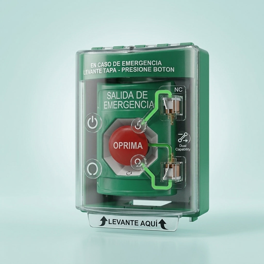 Botón Multipropósito, Emergencia, Reset Con Llave, Español, Tapa De Policarbonato, 2 Relevadores forma C, Interior