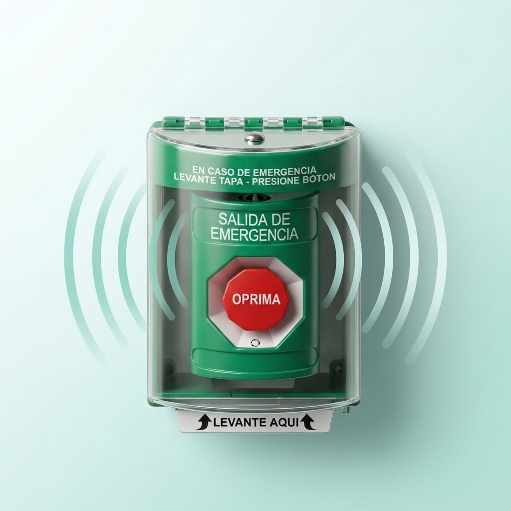 Botón Multipropósito, Texto Salida De Emergencia, Llave para Restablecer, Bocina Integrada De Alarma, Tapa De Policarbonato, 2 Relevadores forma C