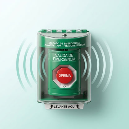 Botón Multipropósito, Texto Salida De Emergencia, Llave para Restablecer, Bocina Integrada De Alarma, Tapa De Policarbonato, 2 Relevadores forma C
