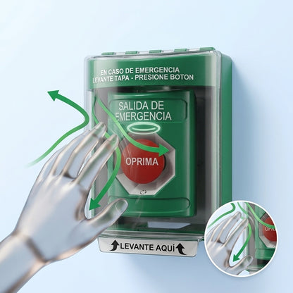 Botón Multipropósito, Texto Salida De Emergencia, Llave para Restablecer, Bocina Integrada De Alarma, Tapa De Policarbonato, 2 Relevadores forma C