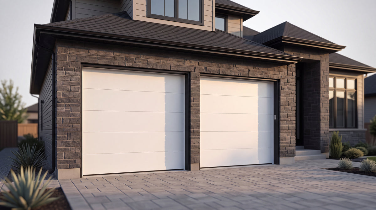Puerta de Garage de Alta Calidad / Linea Central / Color Blanco 20x8 pies, AISLADA, Estilo Americana.