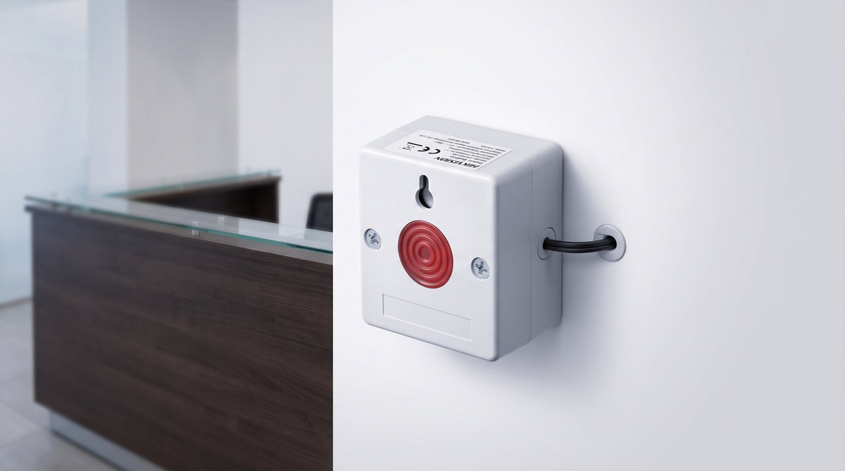 Botón de Pánico Cableado / Compatible con Cualquier Panel de Alarma / LLave de Seguridad / NA/NC / Material Retardante al Fuego (ABS)