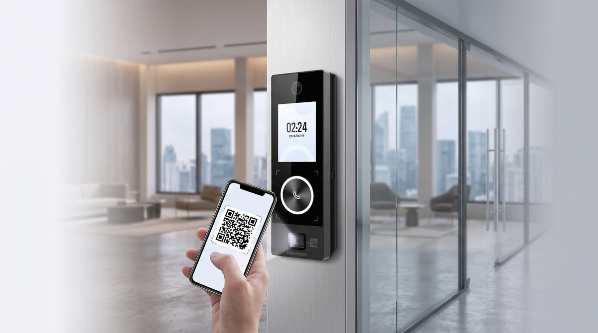 Terminal Facial MinMoe WiFi y PoE con Lector QR Fisico y MIFARE / Boton de Llamada / Exterior IP65 / 1000 Rostros / HIK-IA / HikConnect Teams