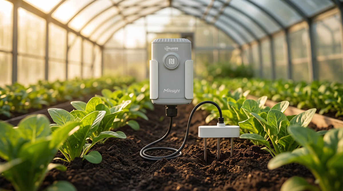 Sensor IoT de Suelo LoRaWAN / Humedad, Temperatura y Conductividad / Sonda FDR de Precisión / Batería 19,000 mAh (10 Años) / NFC + Milesight IoT Cloud
