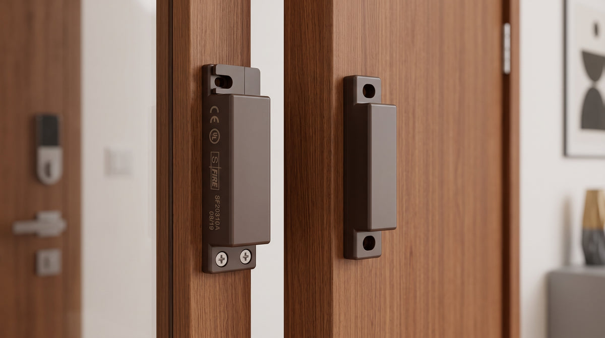 Contacto Magnético SFIRE SF-2031BR / GAP 33 mm / Certificaciones UL y CE / Color Café / Sensor Reed Switch NC