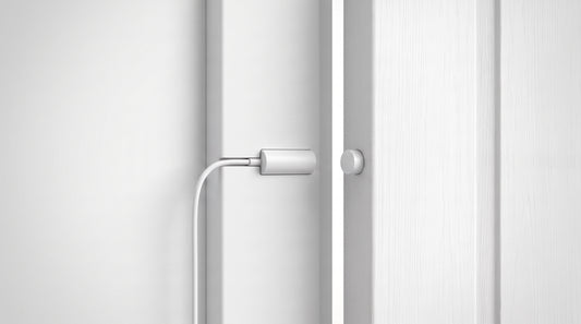 Contacto Magnético Empotrable / GAP 20 mm / Switch NC / Puertas y Ventanas de Madera y Aluminio / 12VCC / Blanco