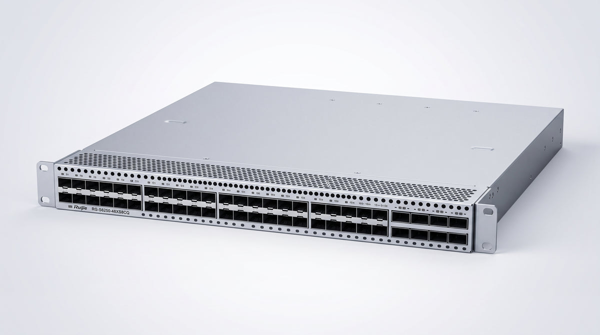 Switch Data Center / 48 Puertos SFP+ 1G/10G / 8 Puertos QSFP28 40G/100G / 2.56 Tbps / 1920 Mpps / M-LAG VSU VXLAN EVPN / RDMA RoCEv2 PFC ECN