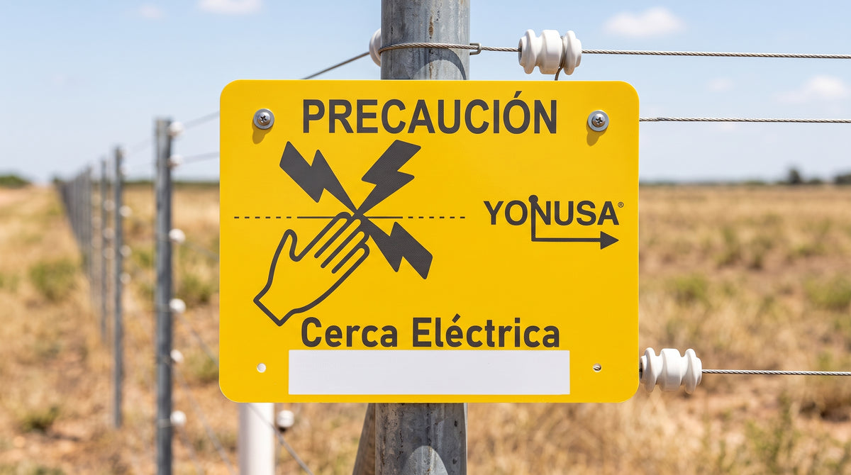 Letrero de PRECAUCION para cercas electrificadas (21.8 x 17 cm) / Estireno Serigrafiado 2 Tintas / Protección UV / 4 Perforaciones