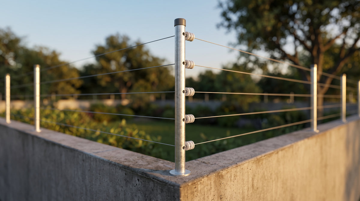 Poste de Esquina / Tubo Galvanizado G60 / 1.20 m (3.9 ft) / 5 Perforaciones / 1" Diámetro / Para Cerco Eléctrico