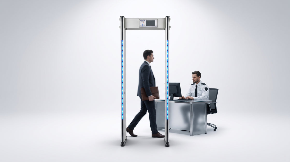 Detector de Metales de 18 Zonas / Arco para Interiores / 50 Inspecciones por Minuto / Sensor Infrarrojo Anti-Falsas / Contador Integrado / 8