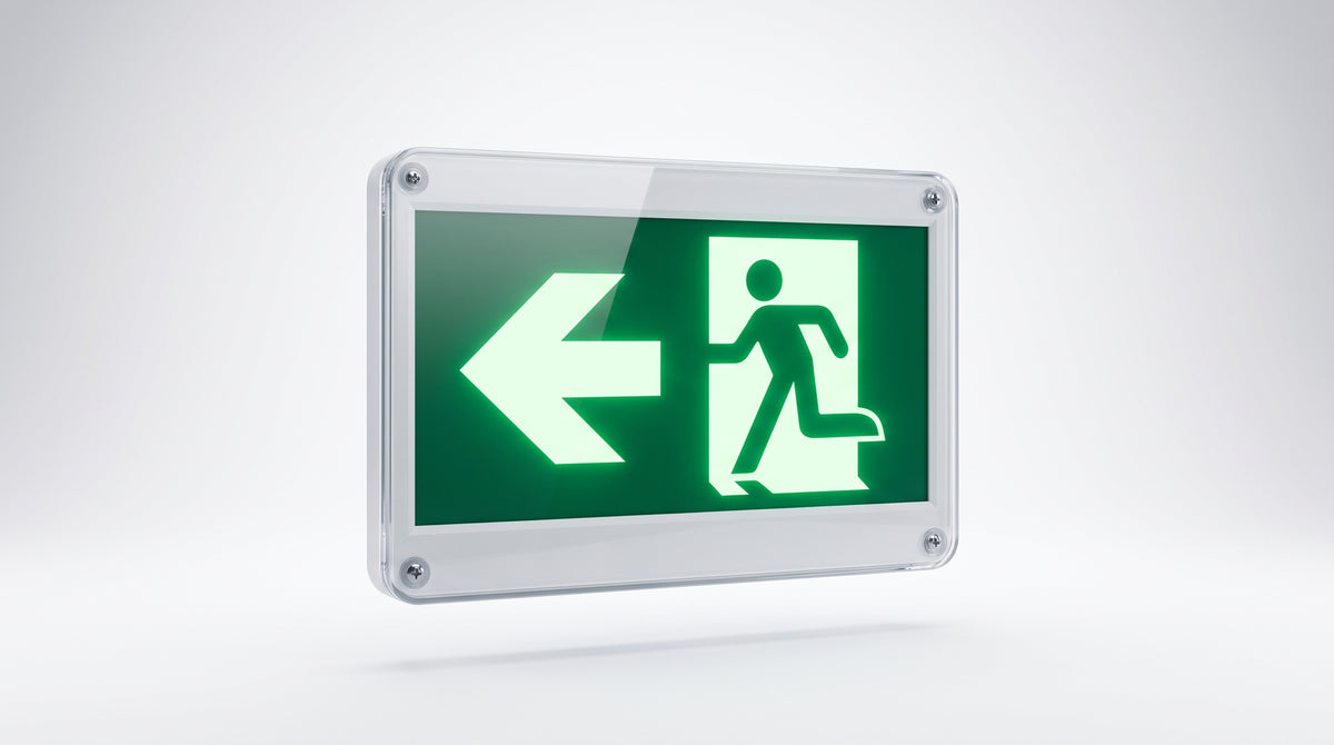 Letrero EXTERIOR de Señalización salida "Hombre Corriendo"/ Alto brillo / Uso en pared, lateral o techo / Batería de Respaldo Incluida con hasta 120