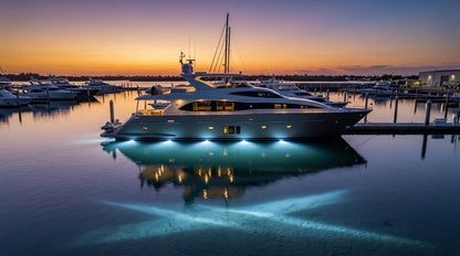 Luz led marina sumergible SeaBlaze Quattro, emite luz de color blanco y azul de 2000 lúmenes, fabricada en bronce naval con grado de protección IP68