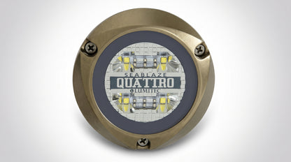 Luz led marina sumergible SeaBlaze Quattro, emite luz de color blanco y azul de 2000 lúmenes, fabricada en bronce naval con grado de protección IP68