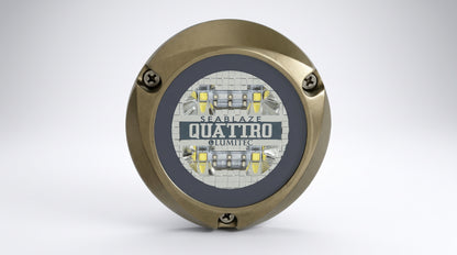 Luz led marina sumergible SeaBlaze Quattro, emite luz multicolor de 2000 lúmenes, fabricada en bronce naval con grado de protección IP68