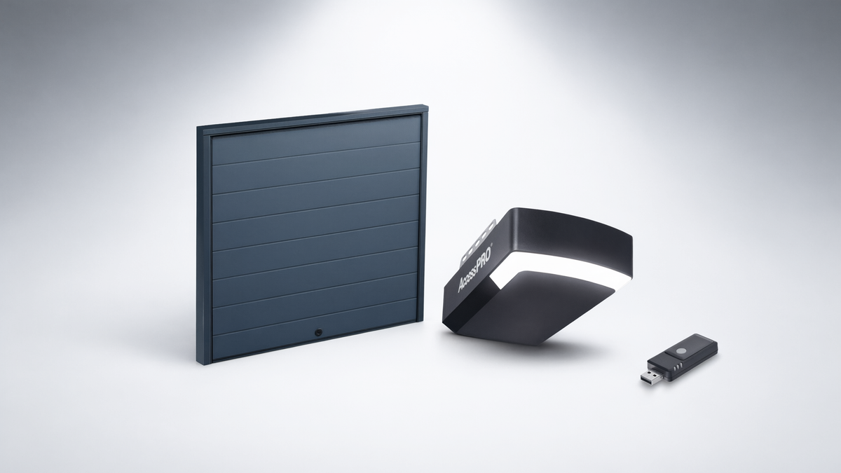 KIT COMPLETO Incluye /Puerta D/ Garage / APDOORL 18x8 Pies / Lisa Linea Central / Insulada / Interfase ACCESSWIFI / Motor FS1000M / 1/2HP